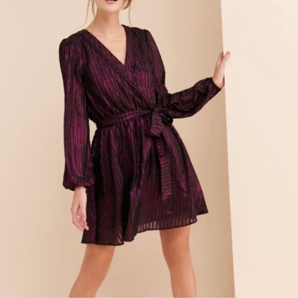 ModCloth Your Time To Shine Purple Metallic Faux Wrap Dress Size Medium - Picture 2 of 15